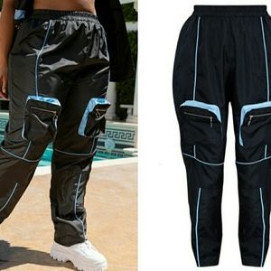 PrettyLittleThing 2X Black Contrast Panel Ring Pull Pockets Shell Parachute